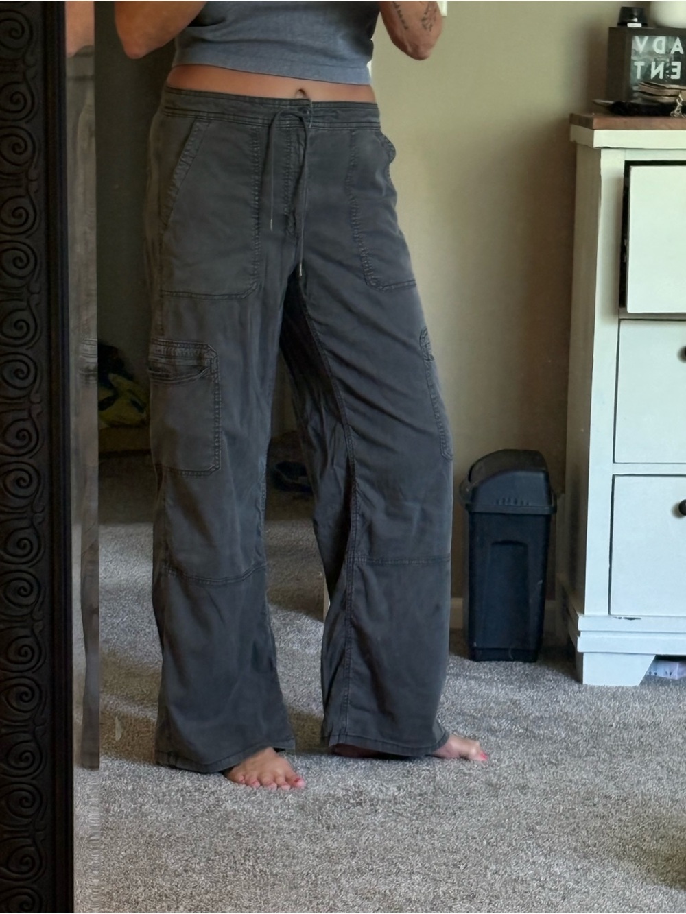 American Eagle Outfitters Gray charcoal Cargo Pants with Drawstring size 12